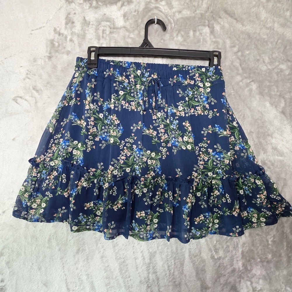 Mi Ami Navy Blue Floral Ruffle Mini Skirt Size L 14X906HPQD